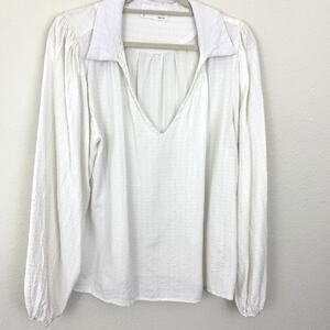 Self Contrast Womens Tracy Blouse Top Size XL Linen Blend Seersucker White
